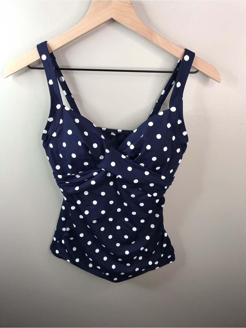 Lands’ End Navy Polka Dot Tankini Top Sz 4